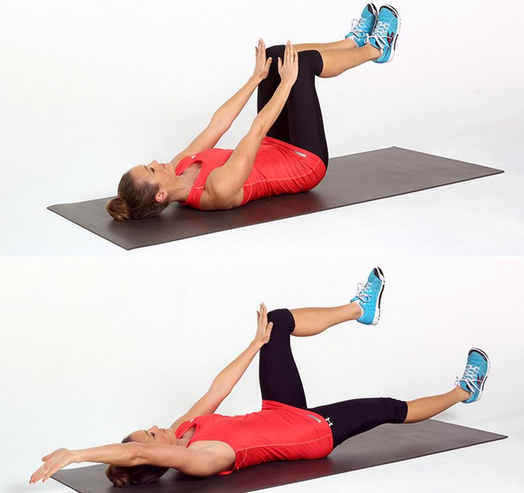 Это упражнение не только убирает живот и укрепляет пресс, но положительно действует на мышцы ног и ягодиц.